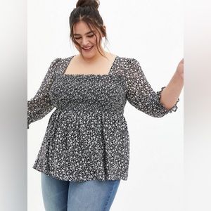 5/$20 Torrid Babydoll Chiffon Smocked Top 3X